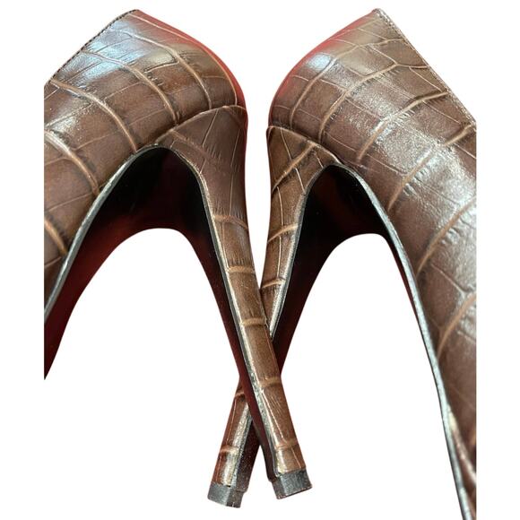 Womens Colin Stuart Chocolate Brown Crocodile Pattern Leather High Heels -Size 9 - Picture 6 of 9